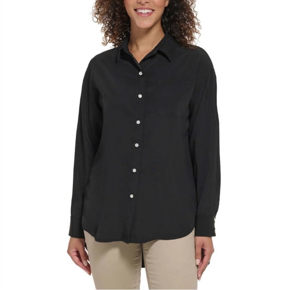 NWT Karl Lagerfeld Women's Black Button-Up Shirt oversized sized xl